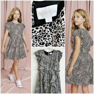 BCBGGirls' Leopard Print Ruffled Crepe‎ Dress